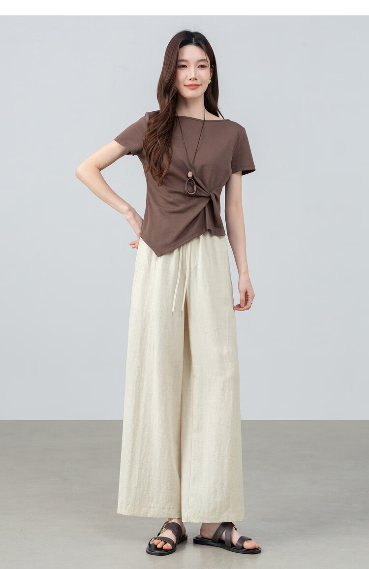 Shangdubila Linen Blend Casual Pants for Women Spring Summer Petite High Waist Elegant Straight Leg Pear Shape Slimming Cropped Pants 18