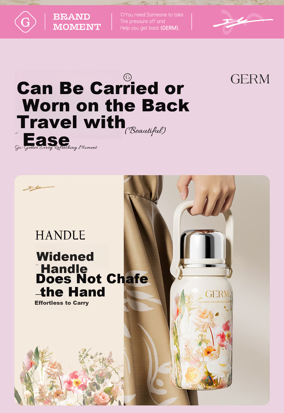 Germ Intangible Cultural Heritage Su Embroidery Insulated Water Bottle Large Capacity Sports Water Bottle Portable Women's Student Cup 800ML Magnolia 11