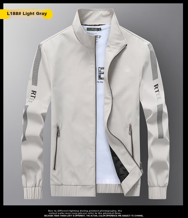 Jeanswest Men's Outdoor Sports Jacket Spring Autumn Turn-down Collar Trendy Casual Versatile Windproof Breathable Light Gray M 9