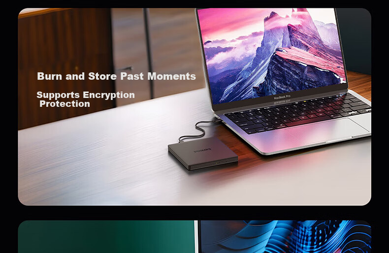 Philips 8x External DVD Drive Portable DVD Burner USB & Type-C Interface Compatible with Laptop and Desktop 7
