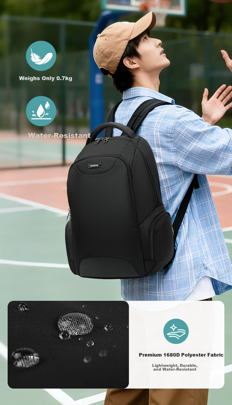 AMERICAN TOURISTER 26L Large Capacity Backpack Laptop Bag Men Commuter Business Travel Durable Water-Resistant Double Compartment Design 4
