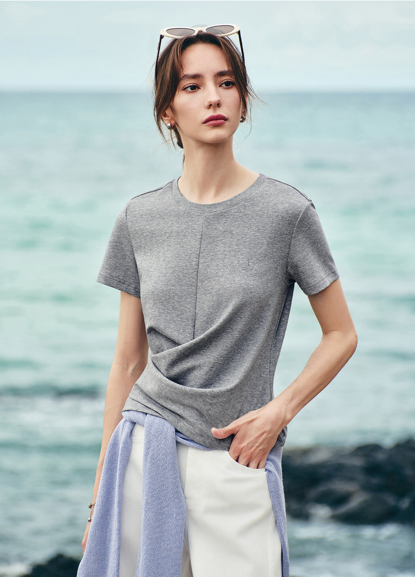 Navigare Italian Small Sailboat Design Women's Top 26 New Slim Fit Pleated Short Sleeve T-Shirt 2325506506 3