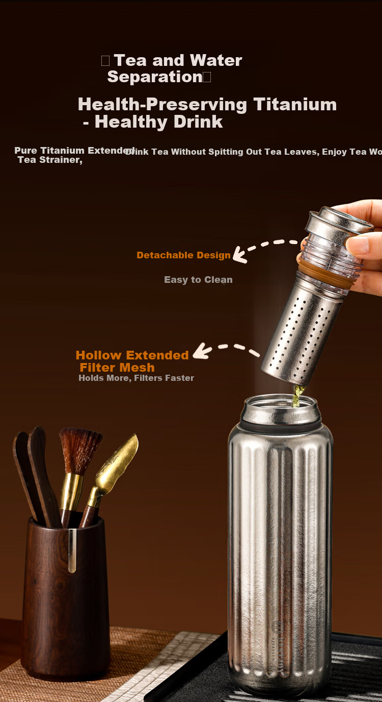 FUGURNG BESTJOY Pure Titanium Coffee Mug Insulated Cup High-Quality Portable Outdoor Water Bottle Titanium Color 560ml Gift Box Set 8
