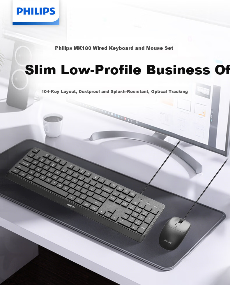PHILIPS SPK6207 Wired Keyboard Business Office Keyboard for Desktop Computer And Laptop Universal Home Use USB Interface Ergonomic Keyboard for Corporate Procurement Black 1