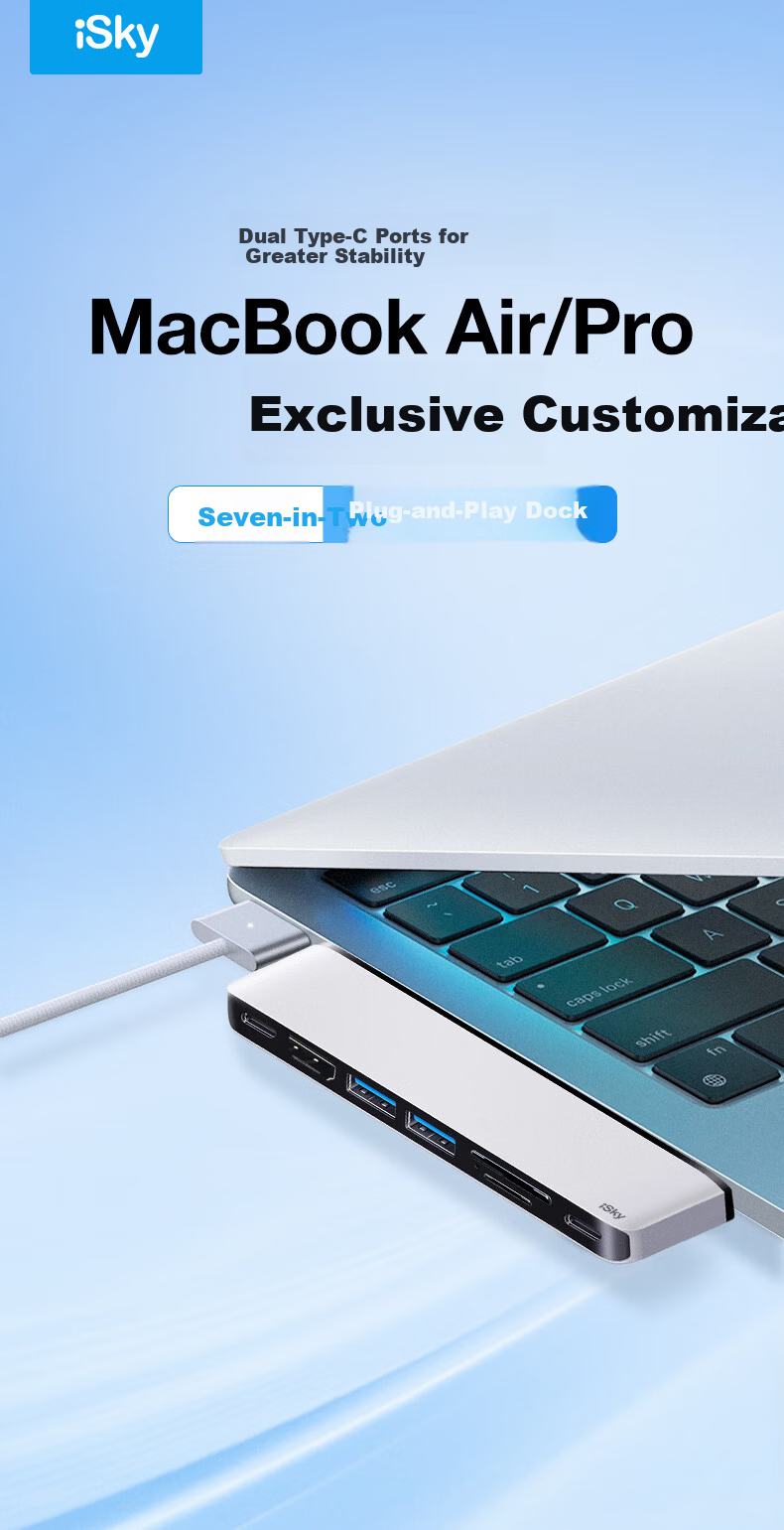 Isky Type-C Docking Station Compatible with Apple MacBook Air & Pro Card Slot Plug-in Converter HDMI 4K60Hz Projection USB 3.0 Transmission Expansion Dock 1