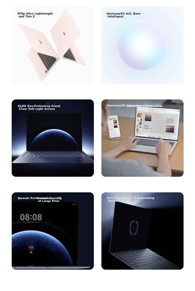 HUAWEI MateBook Pro Soft Light Edition Laptop, OLED Eye-Protecting Cloud Clear Soft Light Screen, HarmonyOS, 970g Ultra-Thin Long Battery Life, 32GB RAM, 1TB Storage, Xuanbai Color 5