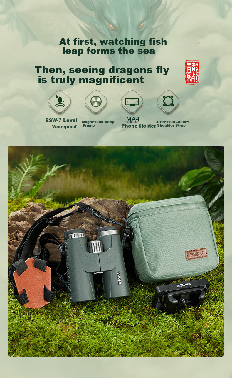 BOSMA Qinglong 10X42 APO 92% High Transmittance 70° Ultra Wide Angle Dual ED Field Flattening Magnesium Alloy HD Binoculars 3