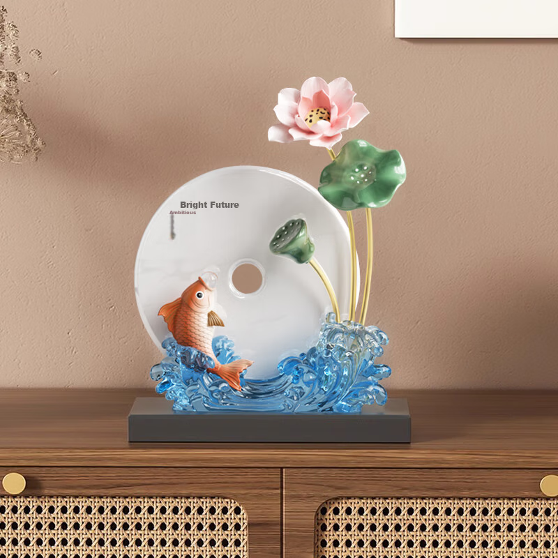 Heshengtang Yearly Fish Ornament New Chinese Style Light Luxury Home Housewarming Opening Gift Living Room Entrance Office Safety Buckle