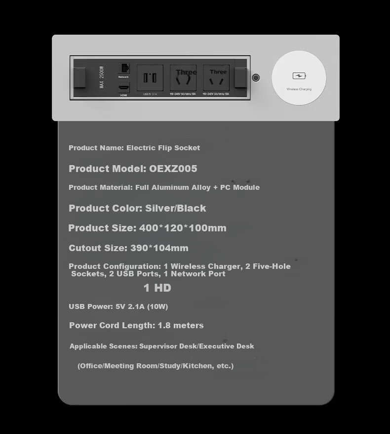 Comfort Embedded Desktop Power Strip Hidden Office Desk Multimedia Built-in Socket 13