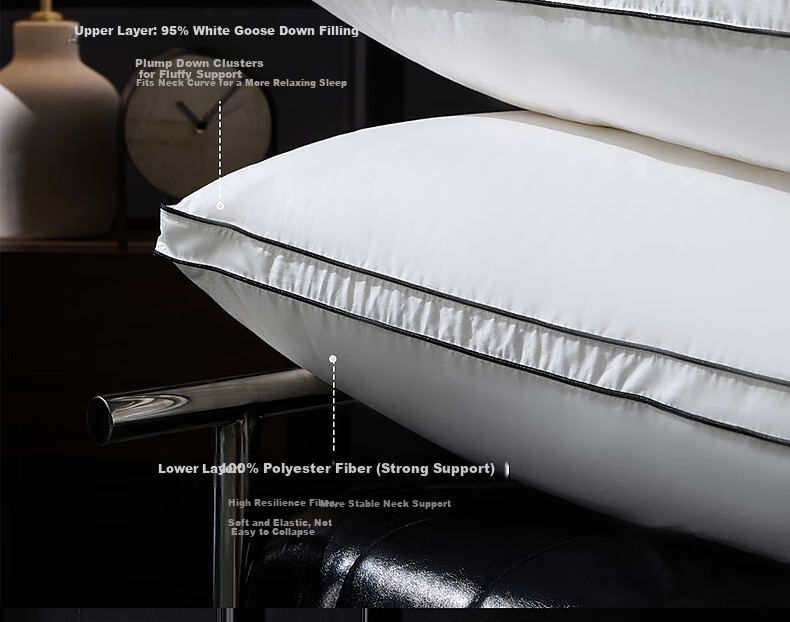 Mercury Home Textiles Pillow 95% White Goose Down Pillow Five-Star Hotel Down Pillow 120-Thread Count Class A Neck Support Cervical Pillow Single 8