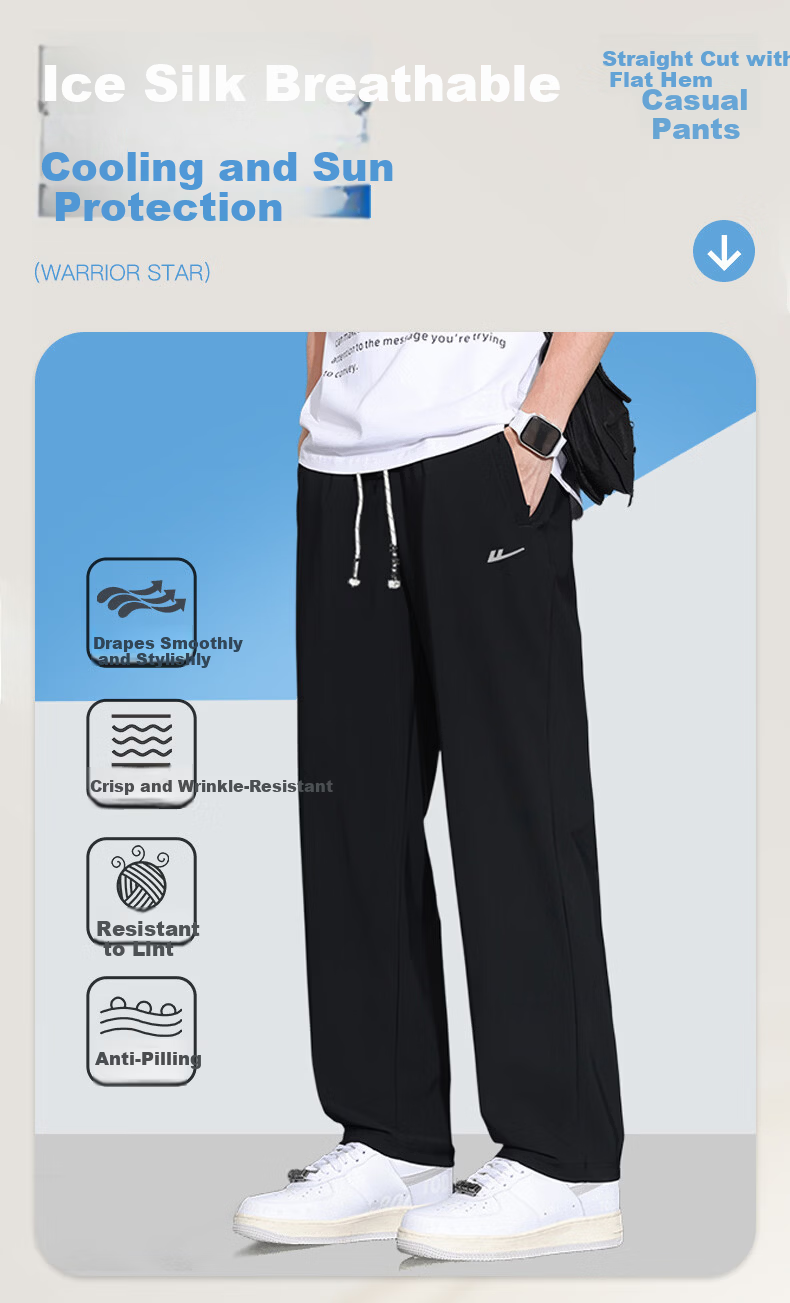 Warrior Casual Pants for Men, Straight-Leg Wide-Leg Trousers, Sports Sweatpants for Men, Versatile Long Pants, Black, Size M 1
