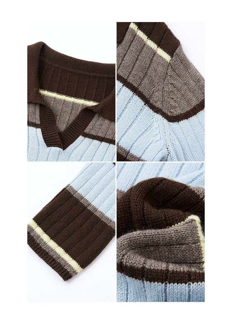 Demana Fluffy Wool Autumn Literary College Lapel Colorblock Striped Loose Slim Knit Sweater for Women Premium Feel 12