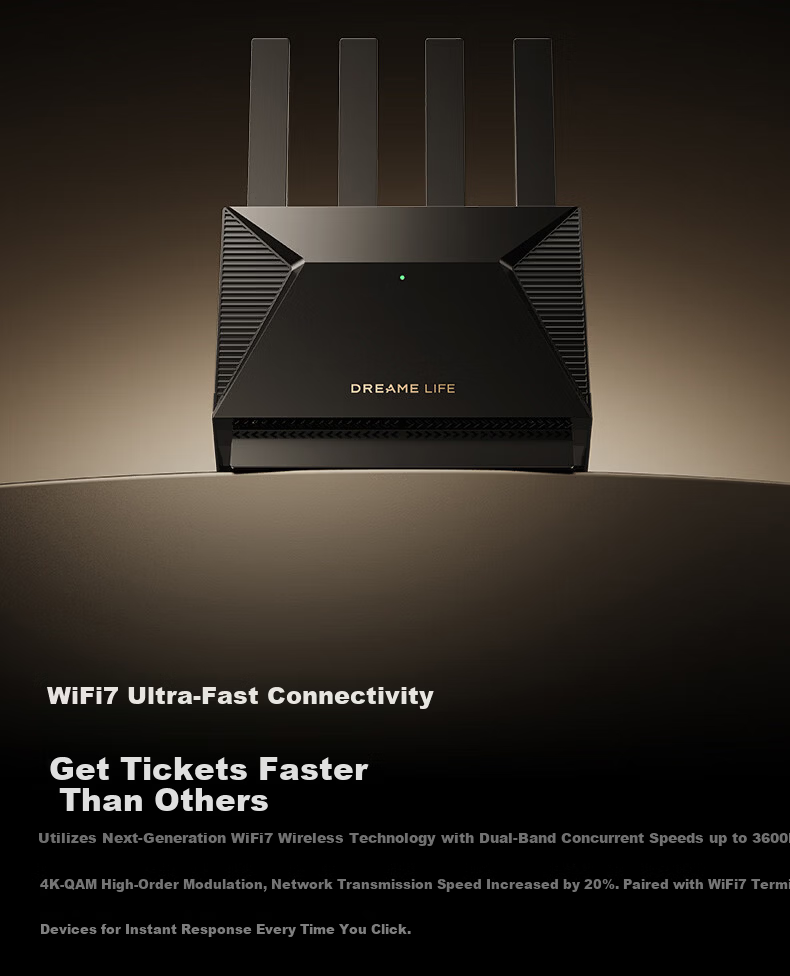 DREAME LIFE New Release High-Speed Gigabit 5G Dual-Band Wall-Penetrating Signal Boost Whole-Home Wireless Router WIFI7 5