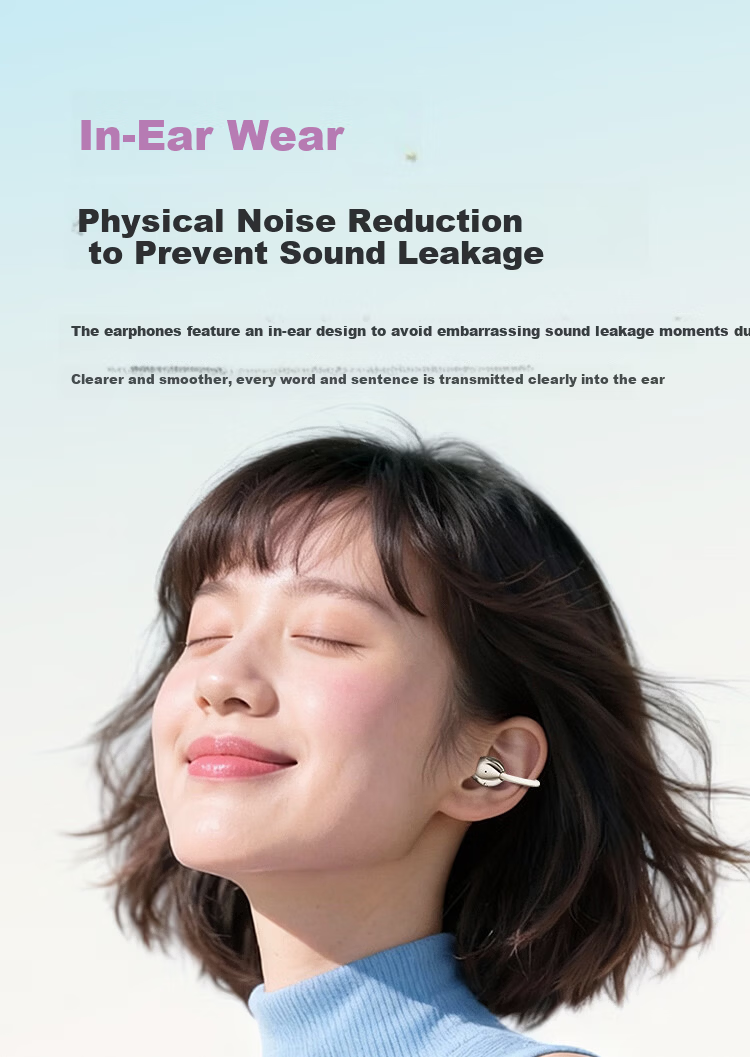 Newmine JM47 Wireless Sports Bluetooth Earphones Clip-On In-Ear Comfortable Gaming Running Calling Noise Cancelling Long Battery Life Beige for Android and Apple Phones 8