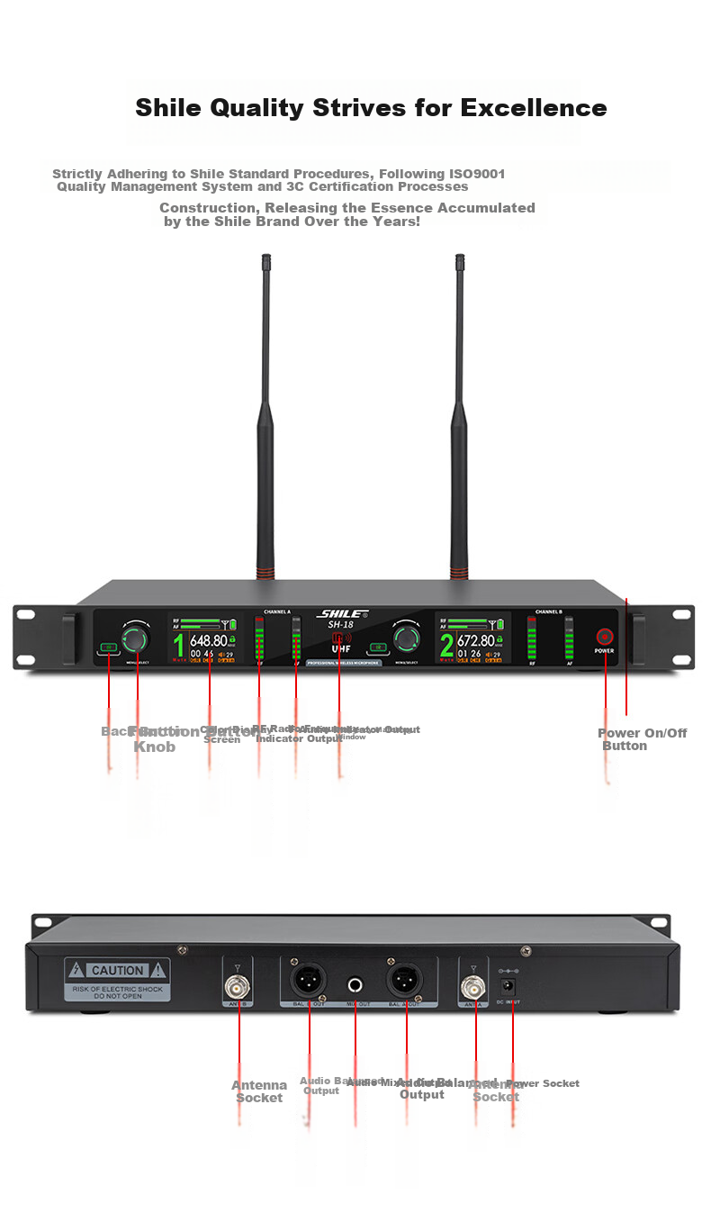 SHILE Dual Wireless Conference Microphone Desktop Short Rod Square Tube Mic Podium Anti-Interference Auto Frequency Matching Anti-Howling SH-18 with Rod 11