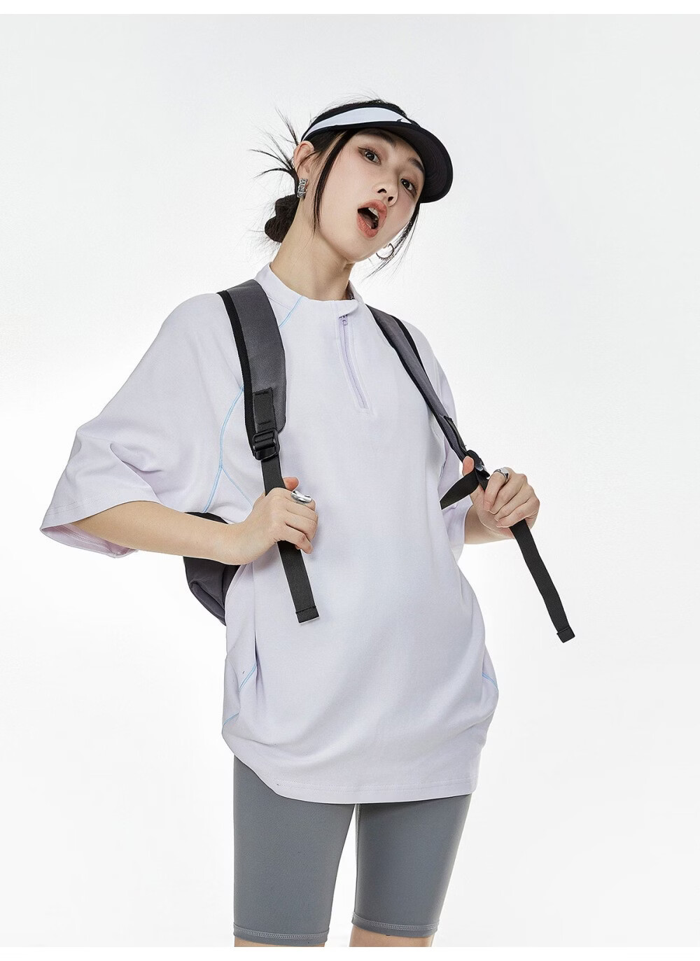 ICH MODE Women's American Style Outdoor Quick-Dry Cooling Short Sleeve T-Shirt Summer Loose Half Sleeve Zip Sports Top Advanced Gray S 34