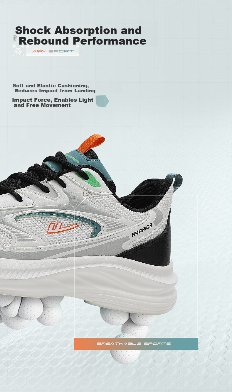 Warrior Official Men's Sports Shoes 2026 Summer New Thick Sole Breathable Casual Shoes White Light Gray Size 41 10