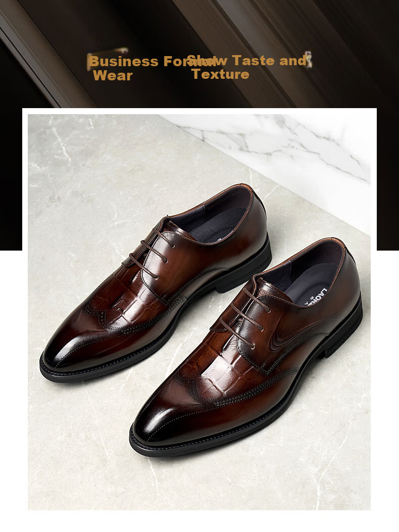LAORENTOU Men's Crocodile Pattern Embossed Leather Dress Shoes First Layer Cowhide Business Formal Shoes 522010219 Black Size 38 1