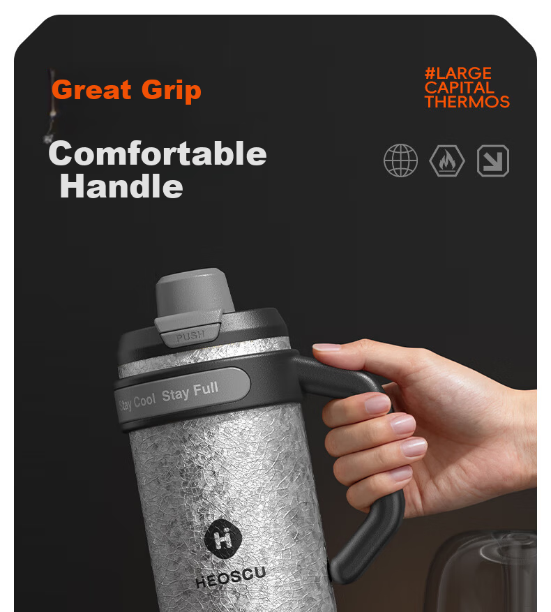 HEOSCU Large Capacity Straw Insulated 316 Stainless Steel Thermos Car Ice Mug Titanium Coated Inner Liner Giant Tea Cup 18