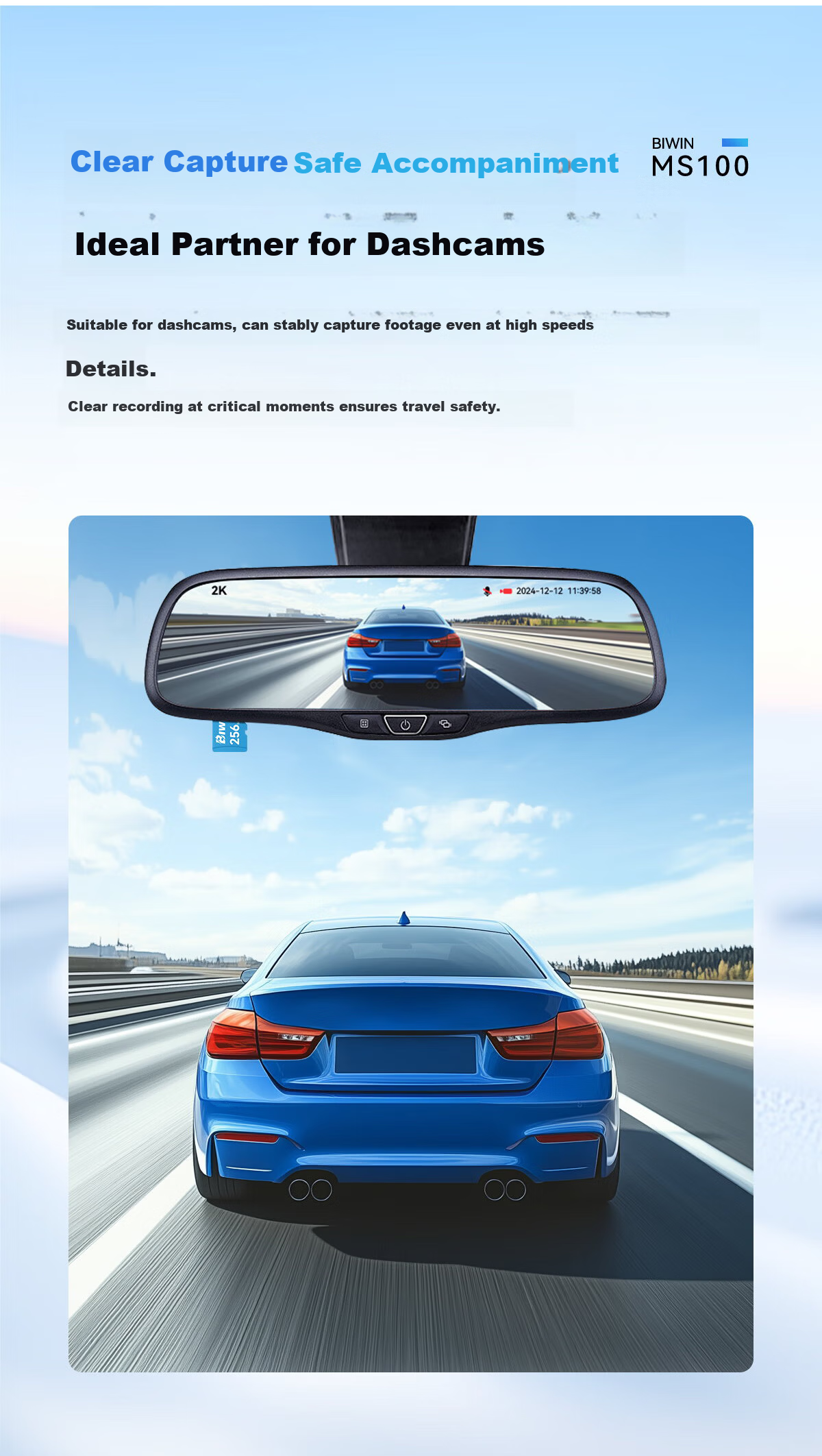 BIWIN 32GB TF (MicroSD) Memory Card A1 U1 V10 C10 MS100 Storage Card 100MB/s Read Speed Compatible with Dash Cam/Surveillance Camera 4