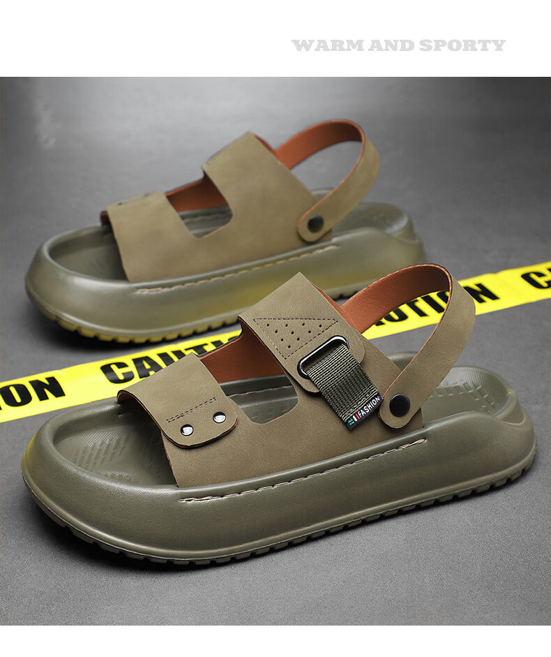 MEXICAN Spring Summer New Men's Sandals Beach Shoes Two-Way Slippers Breathable Dark Green Size 40 21