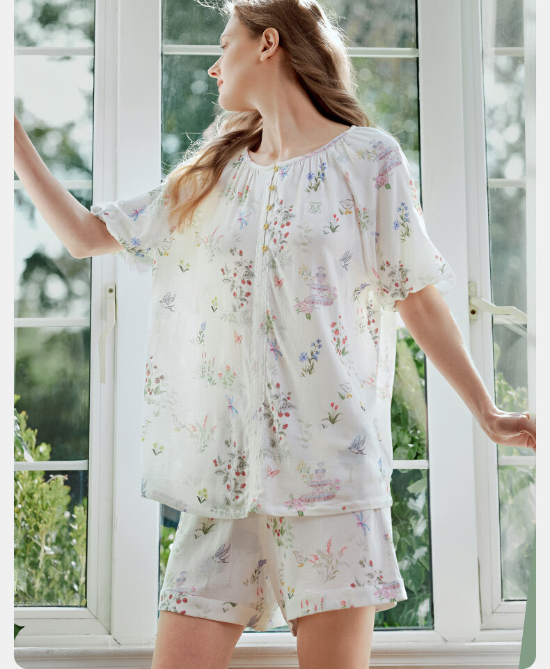 EMXEE Spring And Autumn Maternity Wear, Nursing Pajamas for Pregnant Women, Postpartum Elastic Silk Cotton Breathable Comfortable Summer Thin Loungewear Size L 39