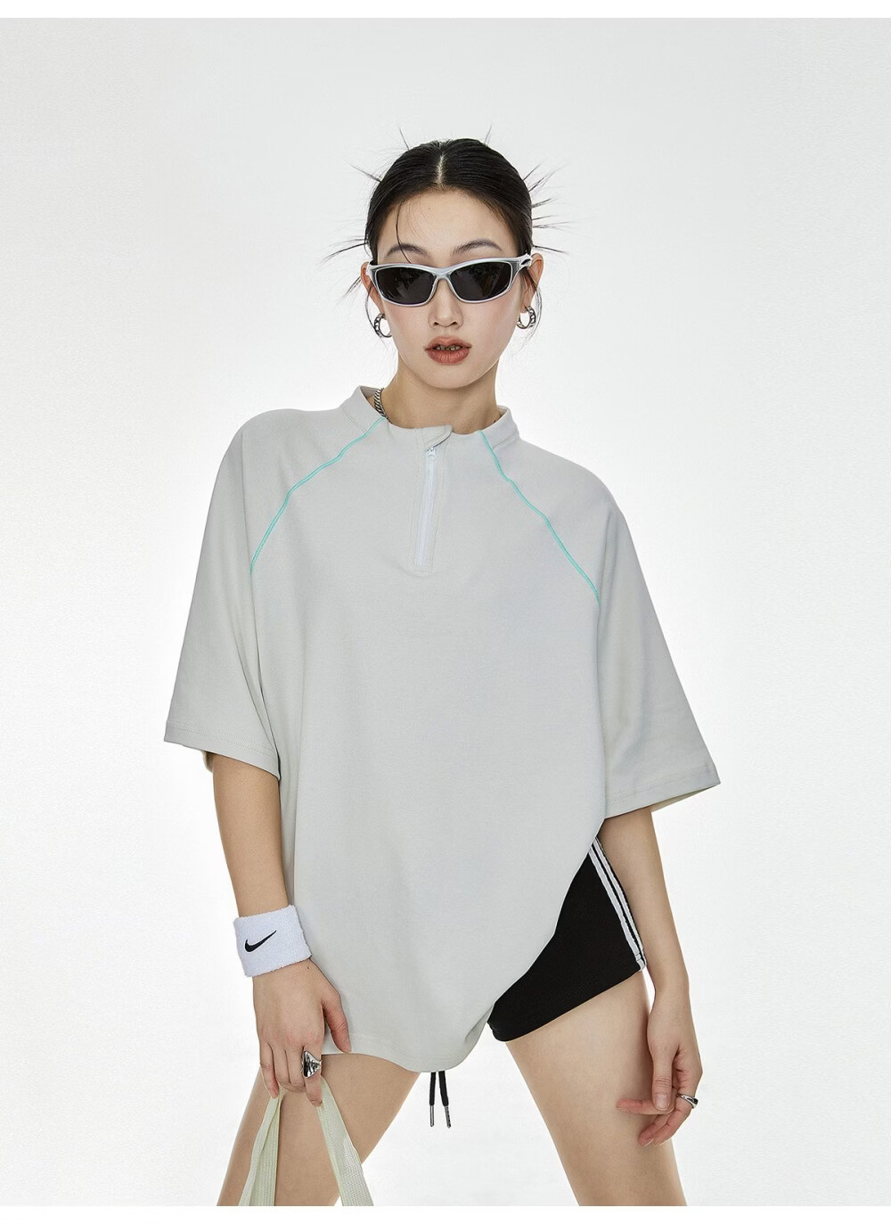 ICH MODE Women's American Style Outdoor Quick-Dry Cooling Short Sleeve T-Shirt Summer Loose Half Sleeve Zip Sports Top Advanced Gray S 12
