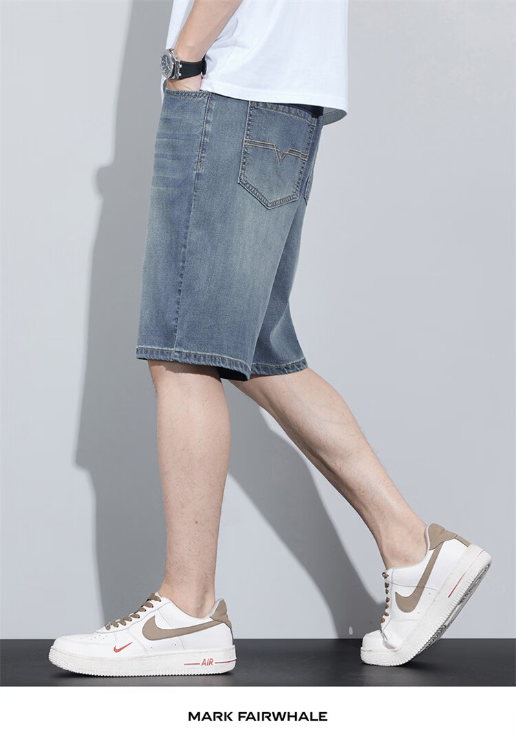 MARK FAIRWHALE Men's Tencel Denim Shorts Summer American High Street Lyocell Ice Silk Five-Point Thin Casual Pants 14