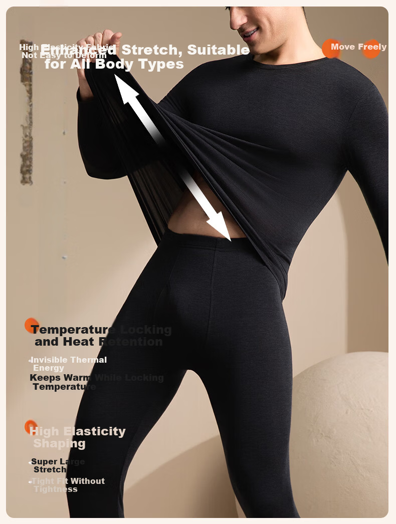 GUJIN Autumn Winter Thermal Underwear Set for Men Seamless Base Layer Top and Bottom 7