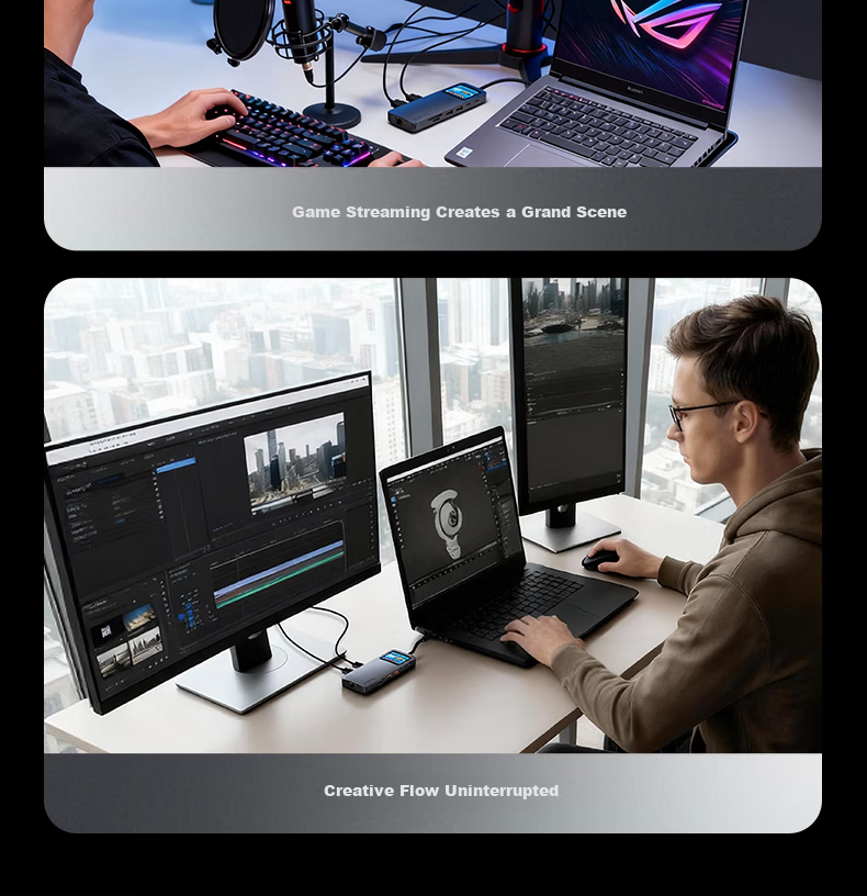 Highsay HM11 Ultra Smart Display 8K Dual Screen Dock HDMI 10Gbps Expansion Hub for Mobile Phones, Gaming Laptops, Apple MacBook Fast Charging Adapter 7