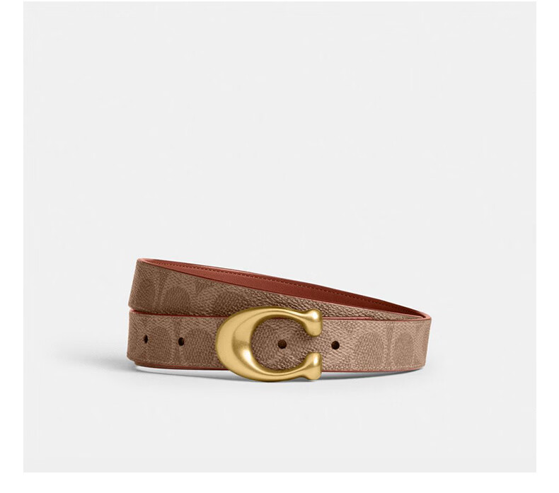 COACH Women's SCULPTED C Buckle Reversible 25MM Caramel Belt CEB69 3