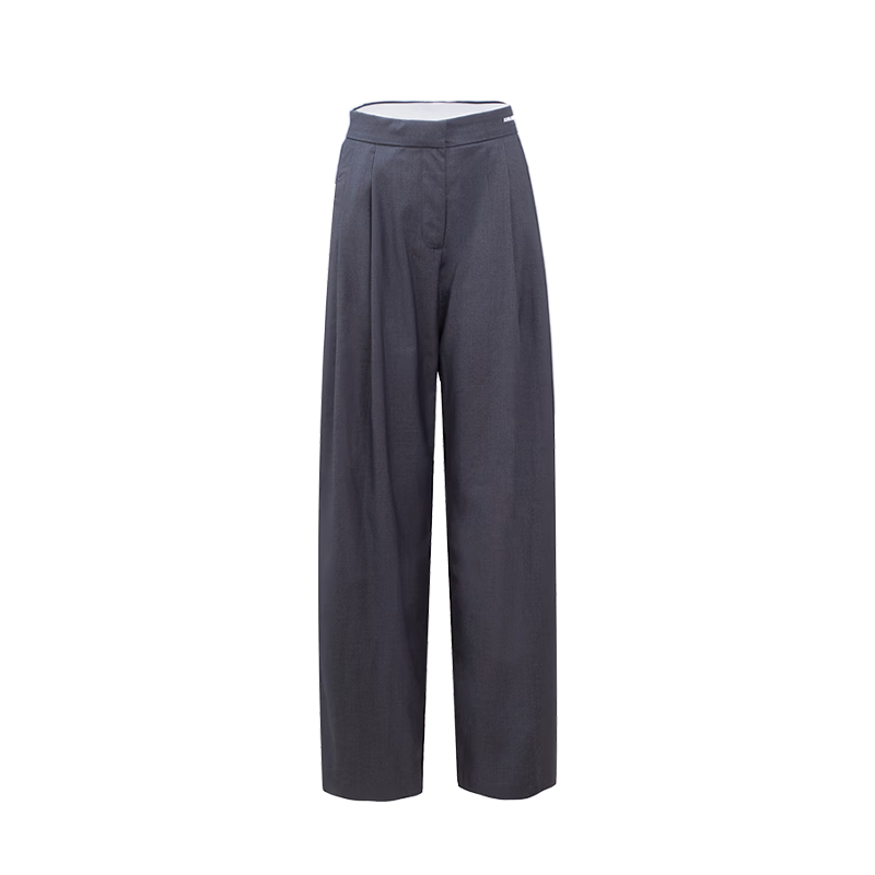 ANN ANDELMAN Official Direct Wide-Leg Casual Draped Straight High-Waist Trousers Gray M