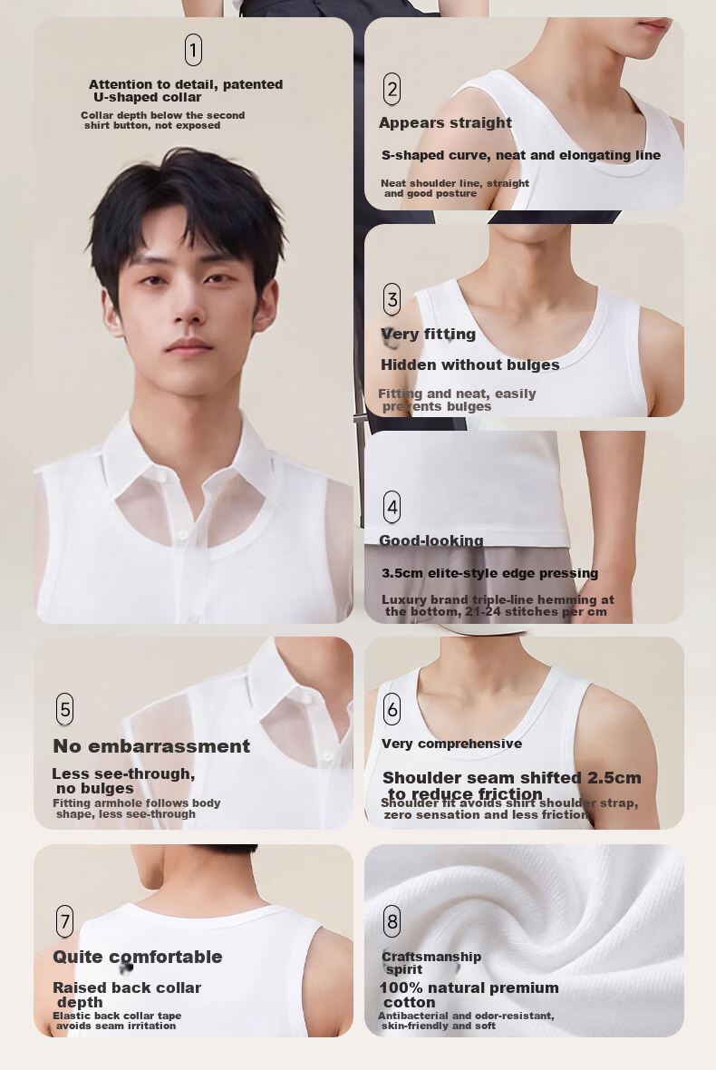 FIRS Men’s Vest [2-Pack Pure Cotton] Seamless Round Neck Antibacterial Sports Sleeveless Undershirt 6