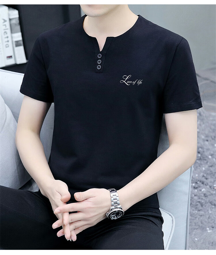 Pierre Cardin Men's Short Sleeve T-Shirt Summer Trendy Slim Fit V-Neck Lightweight Breathable Top Carbon Gray M 7