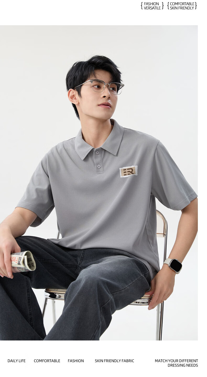 Baleno Men's Short Sleeve T-Shirt Summer 260g Heavyweight Waffle Knit Half Sleeve Student Hong Kong Style Simple Casual Versatile Top 15