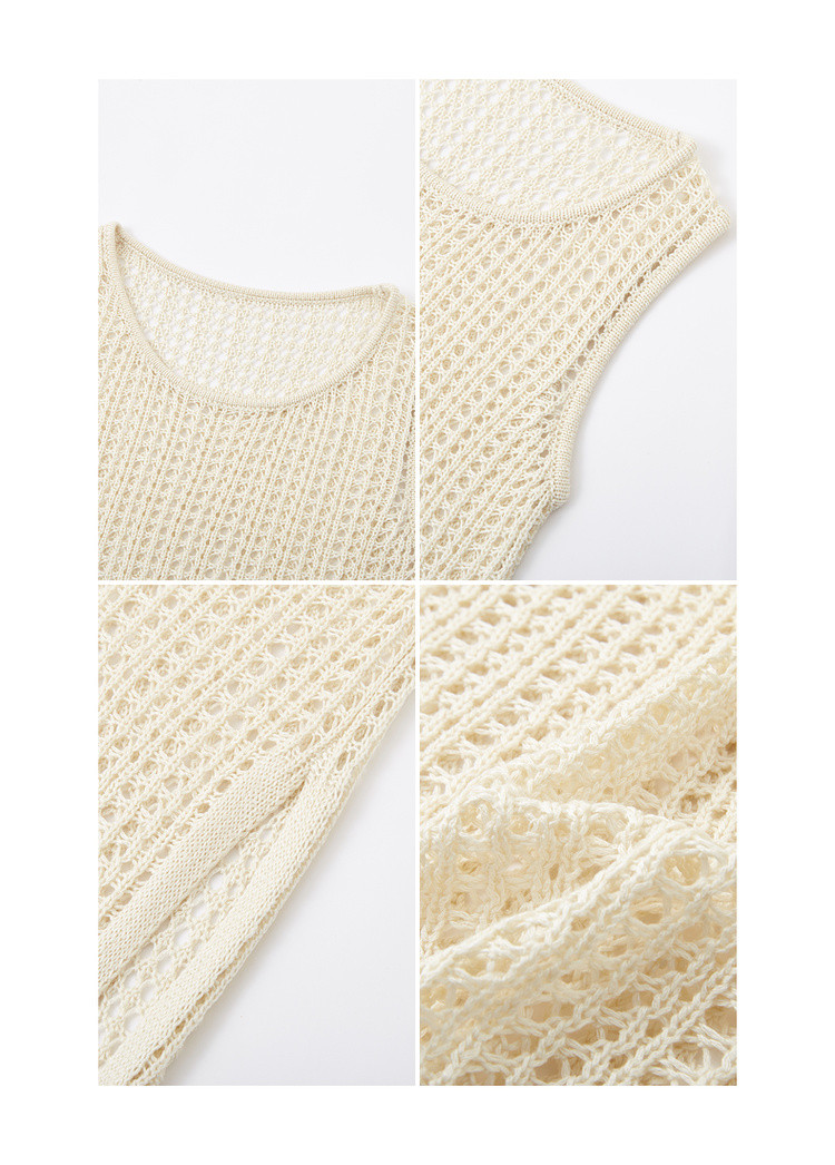 MT Breathable Knit Spring French Vacation Style Hollow Out Sleeveless Side-Slit Mid-Length Women's Dress 14