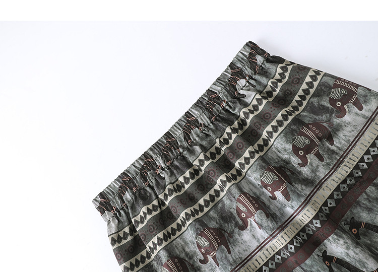 Demana [Soft Craftsmanship] Summer Ethnic Style Elastic Waist Printed Back Slit Loose Slimming High-End Midi Skirt for Women 14
