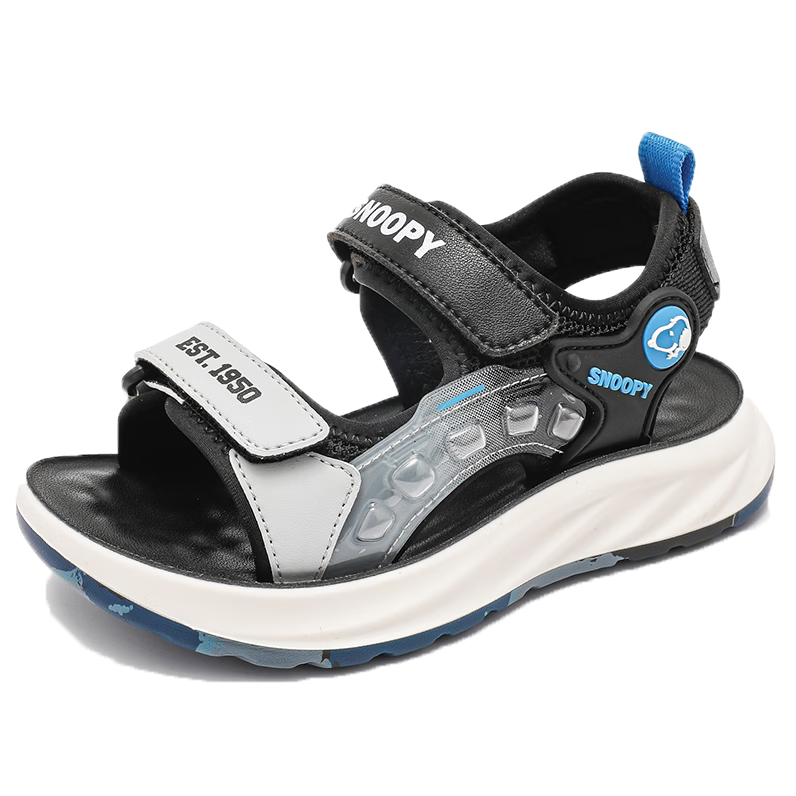 SNOOPY Boys' Beach Sandals Summer Breathable Open-Toe Casual Sandals for Kids 0108 Black Grey Size 33