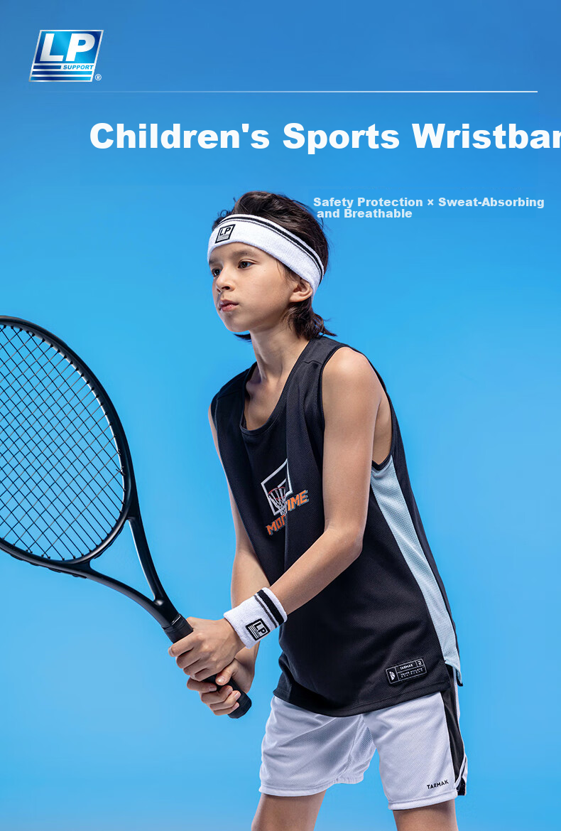 LP 4005CK Kids Wrist Sweatbands Sports Basketball Badminton Street Dance Wrist Sweat Towels Blue Pair 1