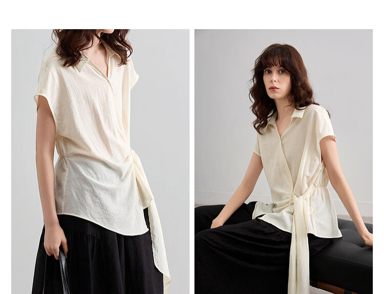 Demana [With Natural Linen] Summer Minimalist Side Knot Shirt Elegant Commuter High-End Blouse for Women 6