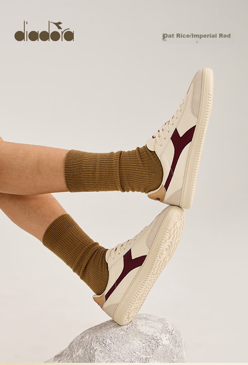 Diadora Saunter EC Unisex Casual Sneakers Small Fit, Recommend Half Size Up Beige/Red 36 10