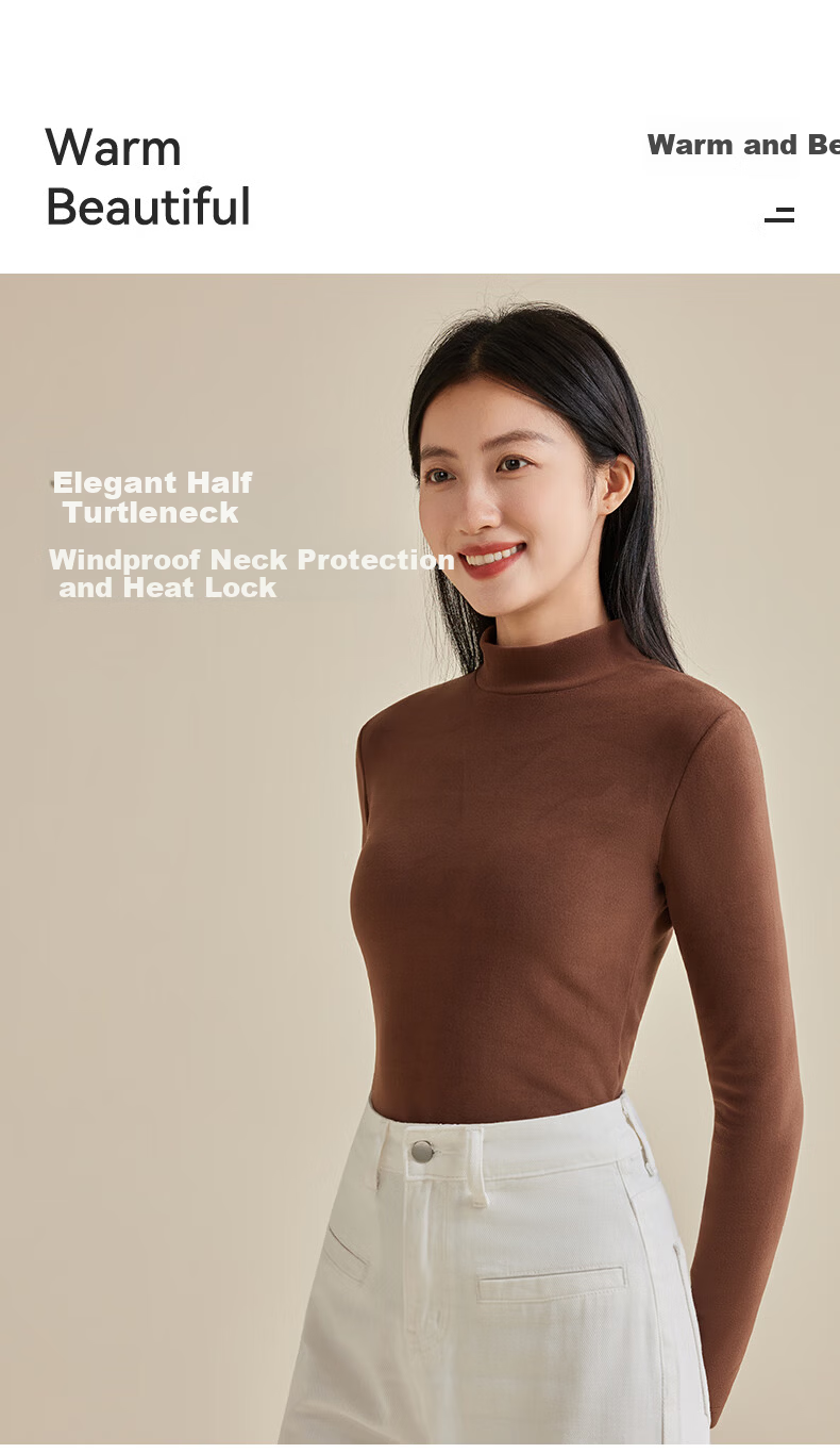 BOPRUIEY Camellia Oil Moisturizing Semi-Turtleneck Base Shirt 10A Antibacterial Mite-Repellent Women's Thermal High Elastic Soft Slim Fit Top 9