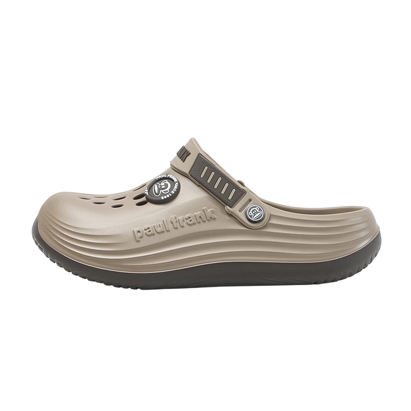 Paul Frank Perforated Shoes for Men And Women, Outdoor Odor-Resistant Jelly Shoes, Two-Way Beach Breathable Soft Elastic Sandals, Khaki, Size 44-45 PF635