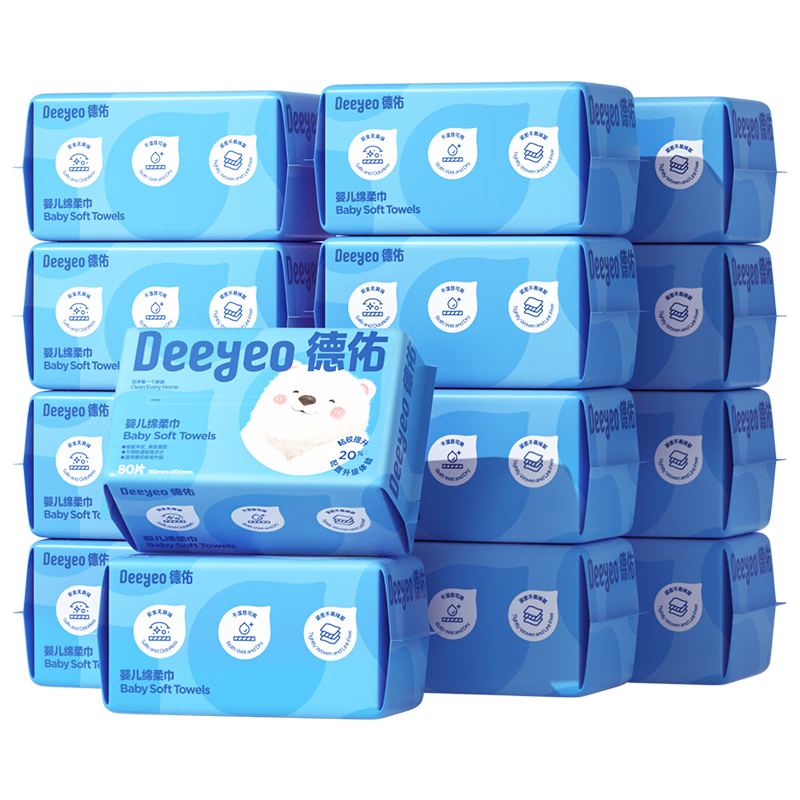Deyou Baby Soft Wipes, Disposable Face Towels, Wet And Dry Use, Thickened Facial Cleansing Wipes, 80 Sheets * 18 Packs, Bear Patter