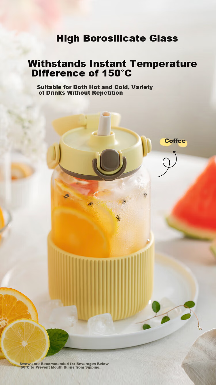 Buydeem Dotted Water Bottle Women's High-Value 2026 New Glass Straw Cup Large Capacity High-Temperature Resistant Men's Gift 2