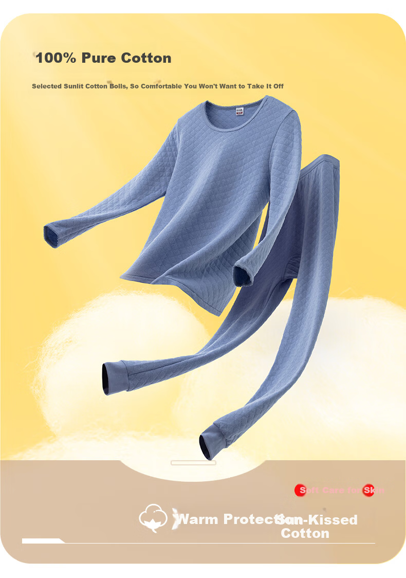 Yiershuang [7A Antibacterial And Anti-Mite Three-Layer Thickened] Autumn And Winter 100% Cotton Thermal Underwear Set for Women, Autumn Top And Pants 5