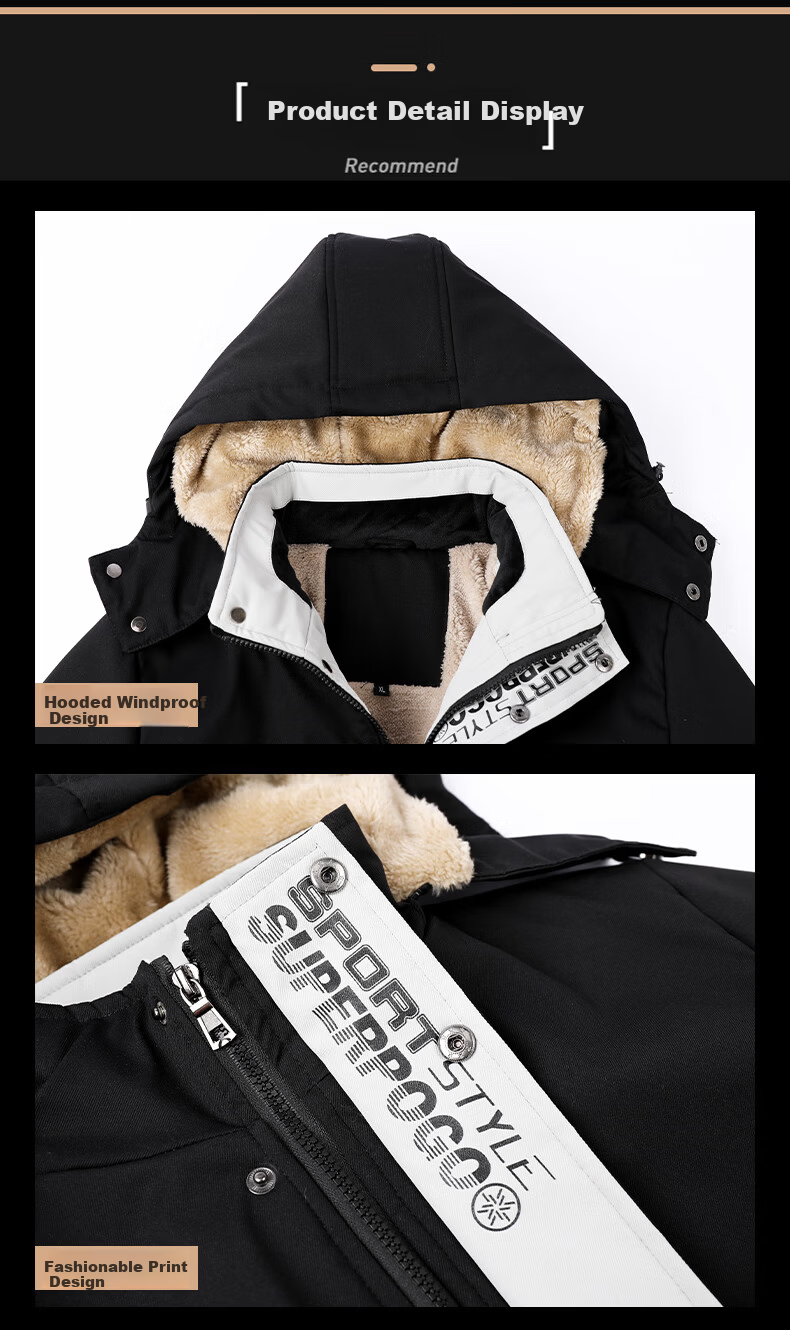 Miiow Men's Cotton Jacket Autumn Winter Lamb Wool Hooded Thickened Warm Coat Dark Gray 2XL 6