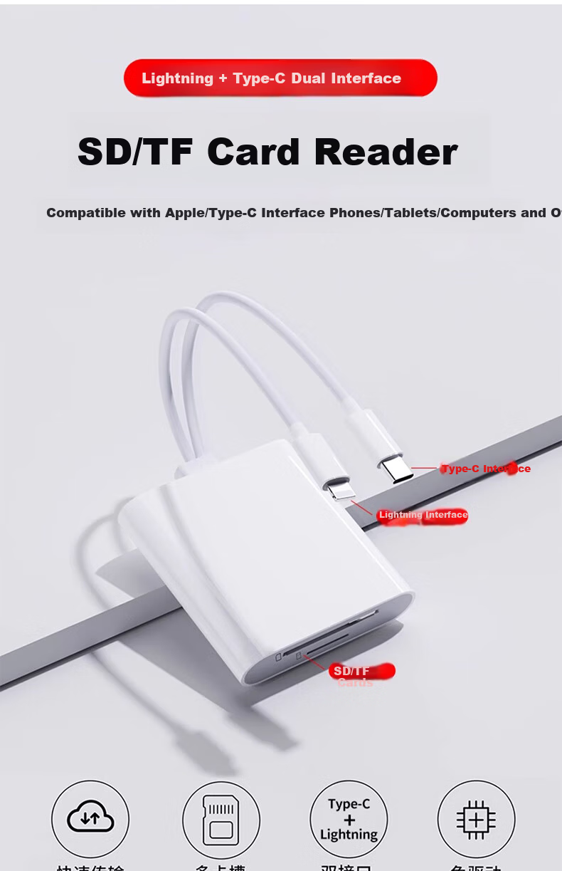 Lantuo Camera Card Reader SD Card Multi-Function 3-in-1 Compatible with Apple Huawei Type-C Phones TF Memory Canon CCD Recorder Reader Dual Use for PC 1