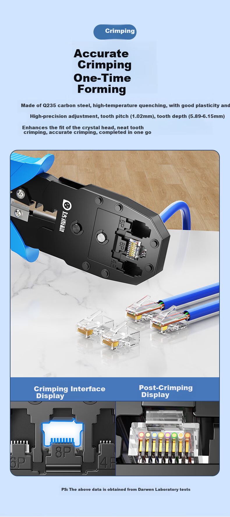 DOREWIN Cat7 Cat8 Network Cable Crimping Tool Set, V-shaped Clip RJ45 Punch Down Crimper for 5/6/7/8 Category Ethernet Connectors 6