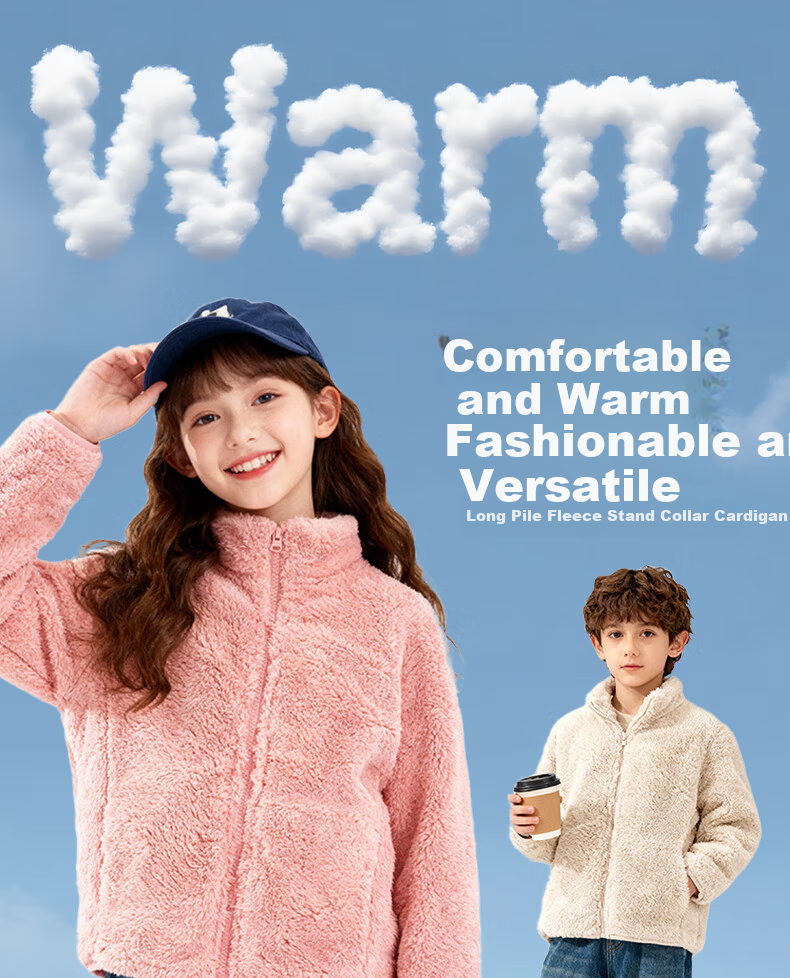 Baleno Kids Winter Fleece Stand Collar Jacket Girls Thickened Warm Double-Sided Fleece Outerwear 1